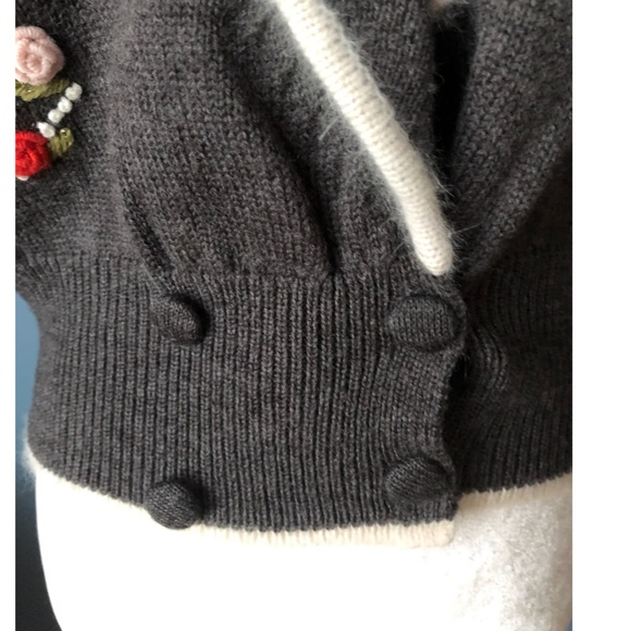 Vintage Rene Derhy gray boho embroidered wool angora blend cropped cardigan EUC - Picture 2 of 11